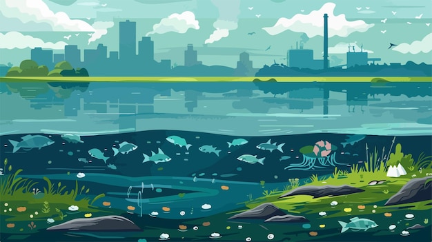 Vector illustration of water pollution sources