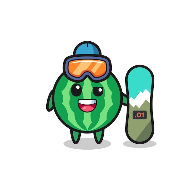 Illustration of watermelon character with snowboarding style , cute style design for t shirt, sticker, logo element