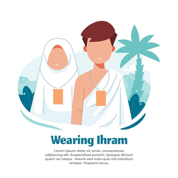 Vector illustration of wearing ihram clothes when doing hajj