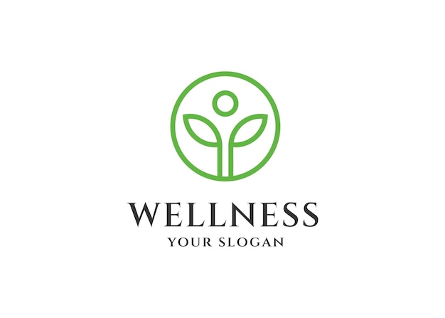 Illustration Wellness with Green Leaf Leaves Human sign logo design