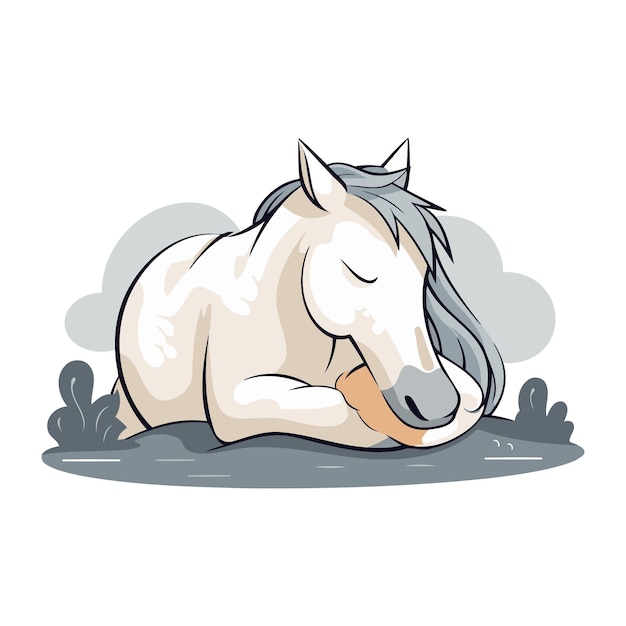 Illustration of a white horse lying on the ground Vector illustration