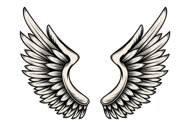 Illustration of wings in tattoo style isolated on white background. Design element for logo, label, badge, sign. Vector illustration