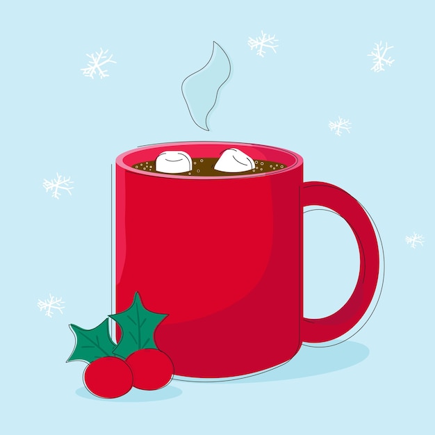 illustration Winter dessert beverage Cup of hot chocolate with marshmallows  Vector