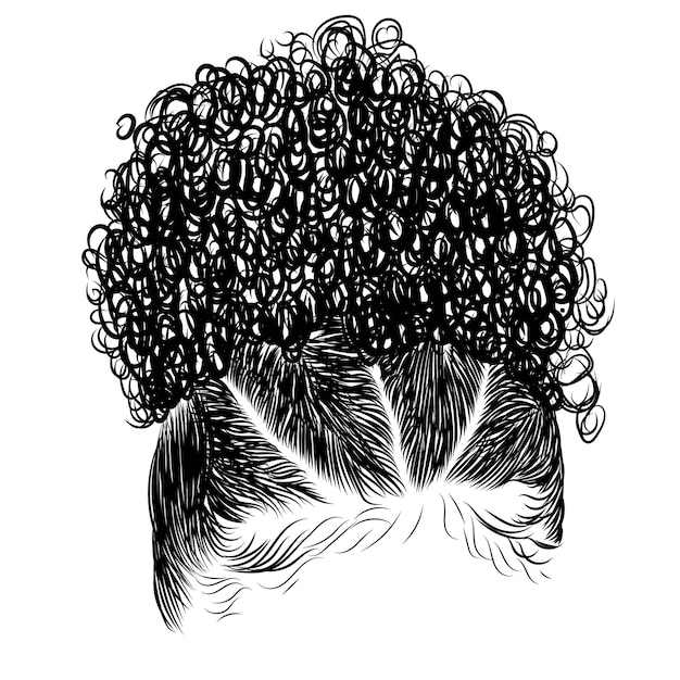 Illustration with African woman long curly hair