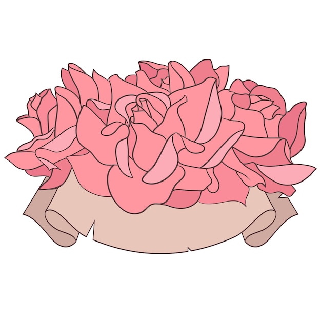 Illustration with a bouquet of roses and ribbon for the invitati