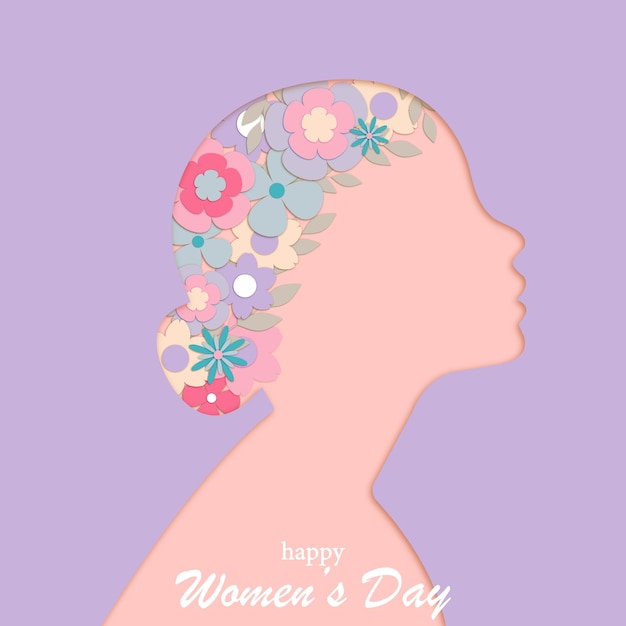 illustration with congratulations on happy womens day silhouette of a woman with flowers in her he