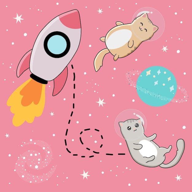 Illustration with cute cats astronauts on starry space background Perfect for posters greeting cards and other design