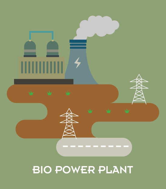 Vector illustration with different bio power plant icons in flat style