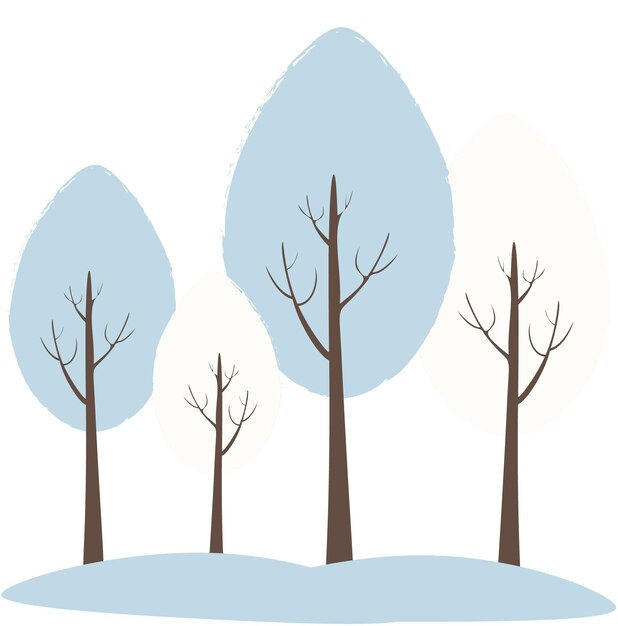 Vector an illustration with four trees with snow in winter in cartoon style