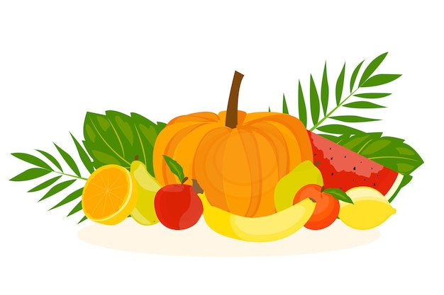 illustration with fresh organic fruits isolated