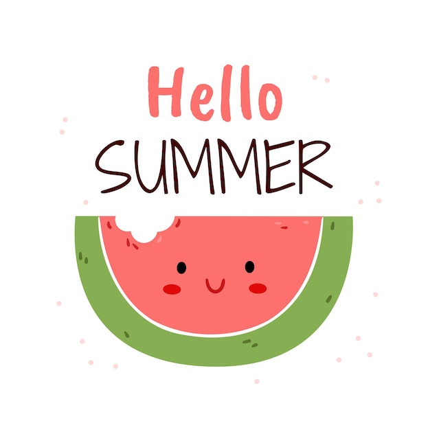 Illustration with Funny watermelonPoster with summer cute characterHello SummerChildren's Illustration for book clothes print