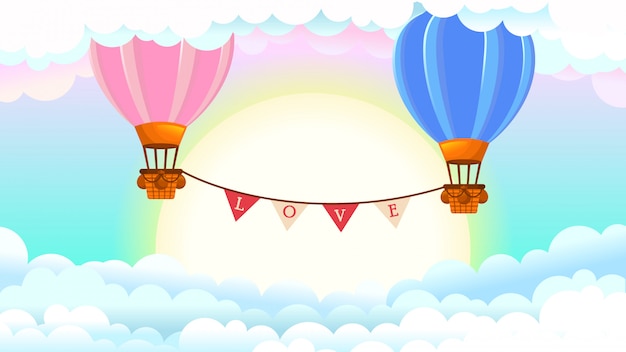 illustration with hot air balloons, Happy Valentine's Day