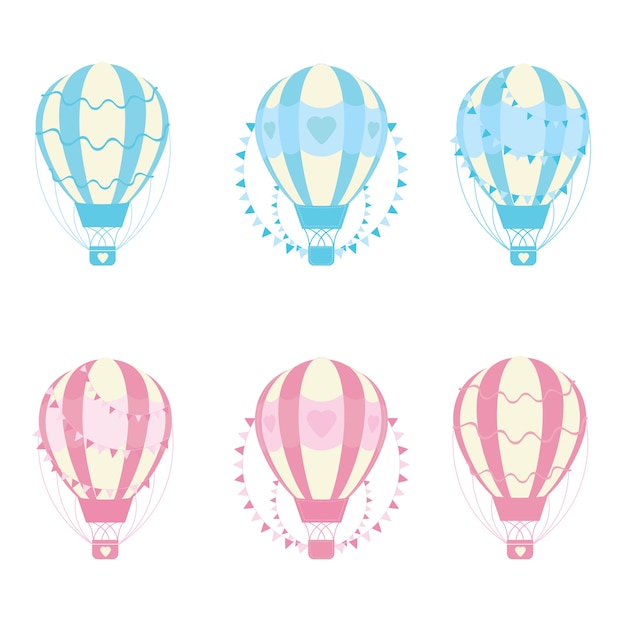 illustration with love hot air balloon collections suitable for Valentine day card