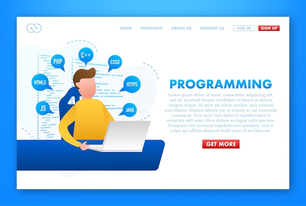 Illustration with programming for site design Web ui design Vector illustration