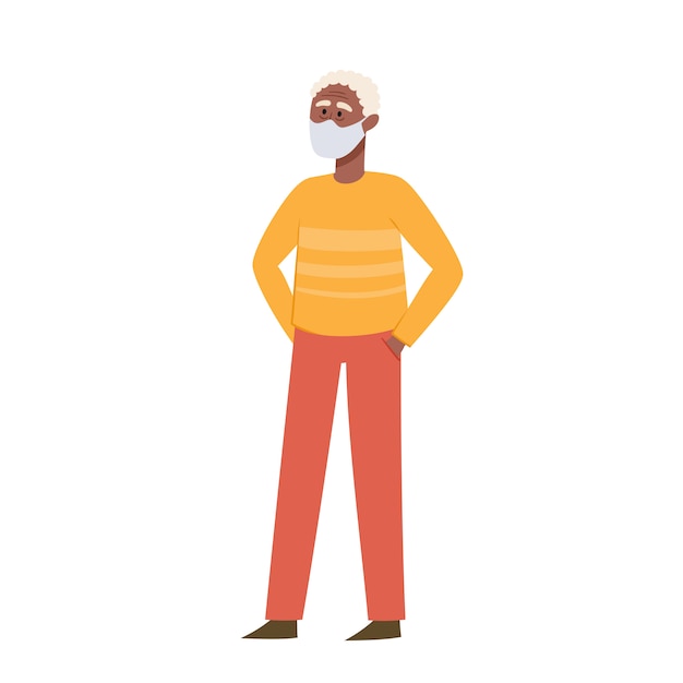  illustration with standing old man in medical face mask