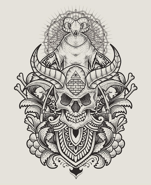 Illustration wolf head mandala style with engraving ornament