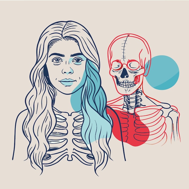 Vector illustration of a woman alongside a skeletal structure