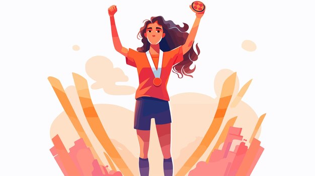 Vector an illustration of a woman celebrating her victory