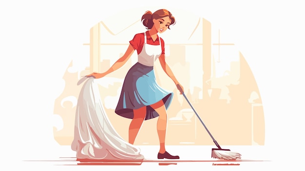 Vector an illustration of a woman cleaning a floor