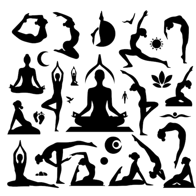 illustration of a woman in different yoga poses world yoga day