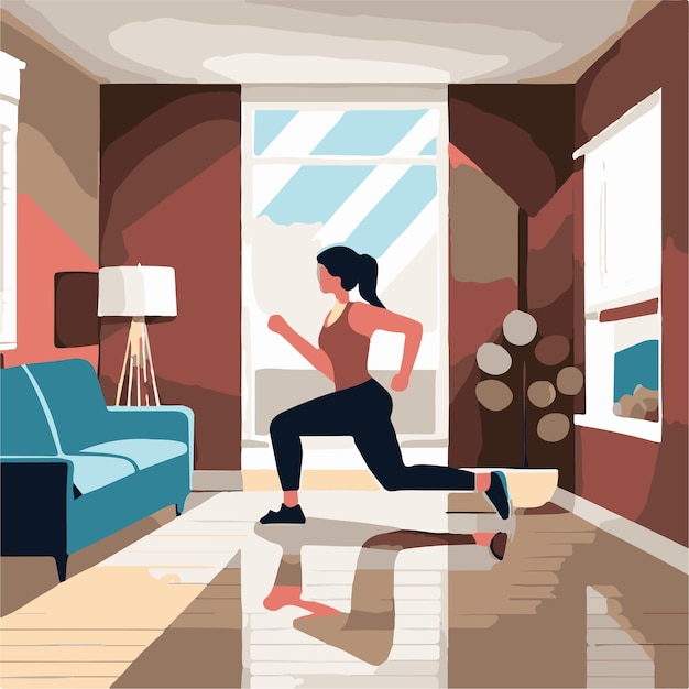 Illustration of a woman engaging in a regular exercise routine at home staying active