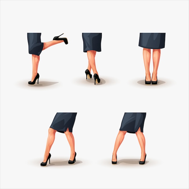 Vector illustration of woman heels wearing classic clothes and shoes in set isolated on white backdrop