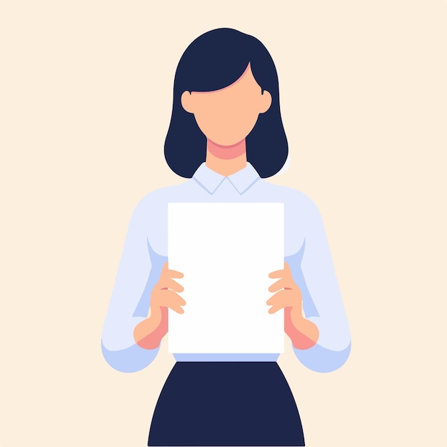 Vector illustration of a woman holding blank paper in a flat design style