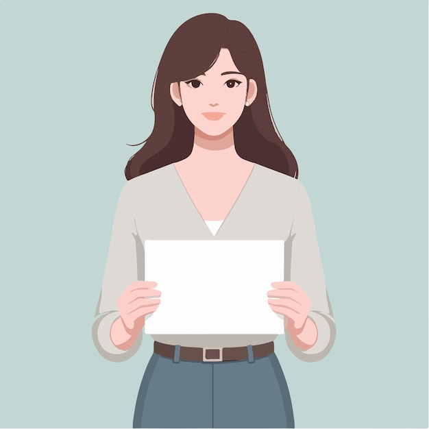 Vector illustration of a woman holding blank paper in a flat design style