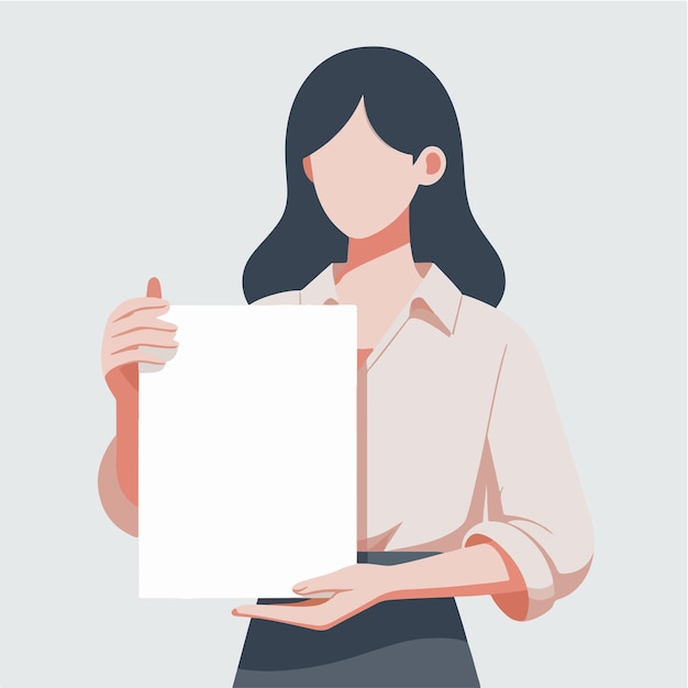 Vector illustration of a woman holding blank paper in a flat design style