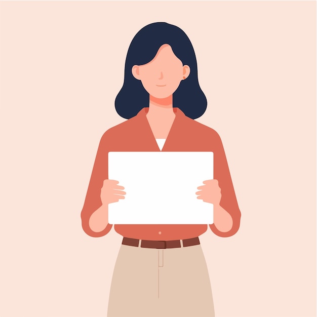 Vector illustration of a woman holding blank paper in a flat design style