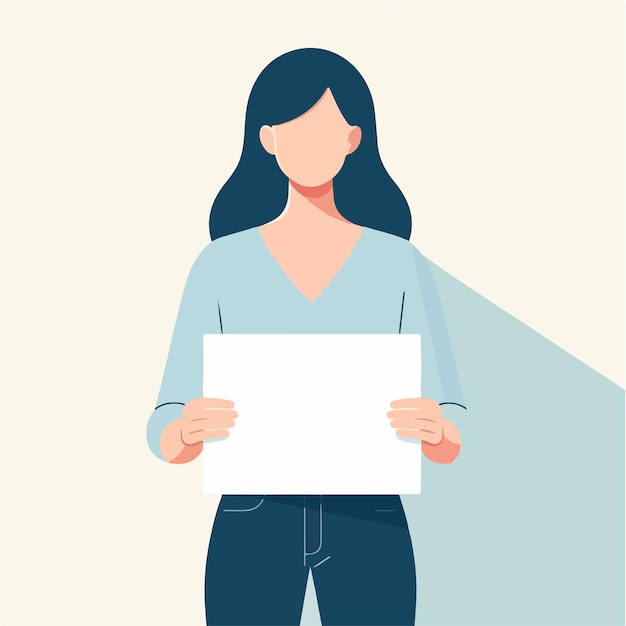 Vector illustration of a woman holding blank paper in a flat design style