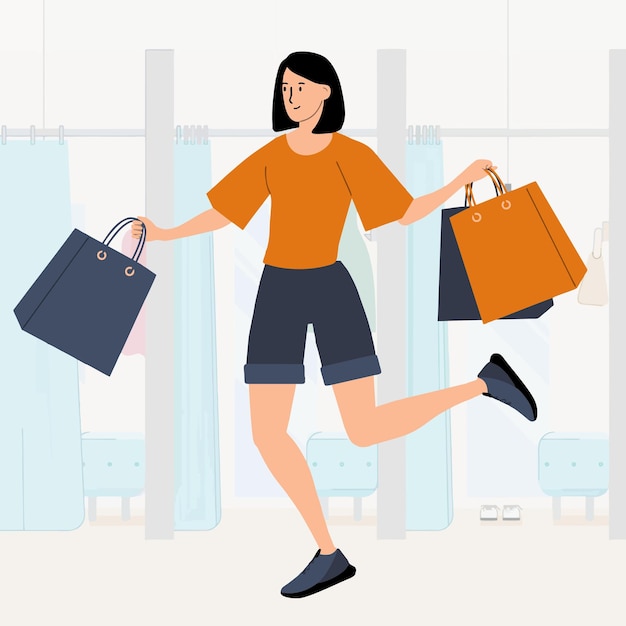 illustration of woman shopping at the mall