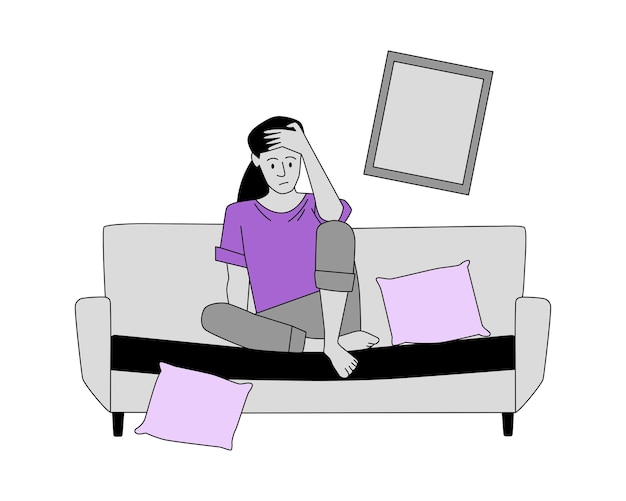 Illustration of a woman sitting on a sofa in the living room