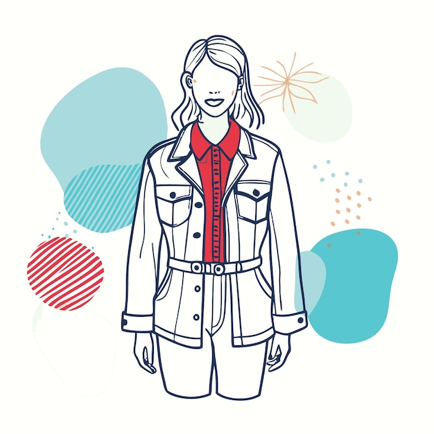 Vector illustration of a woman in a stylish outfit with abstract shapes