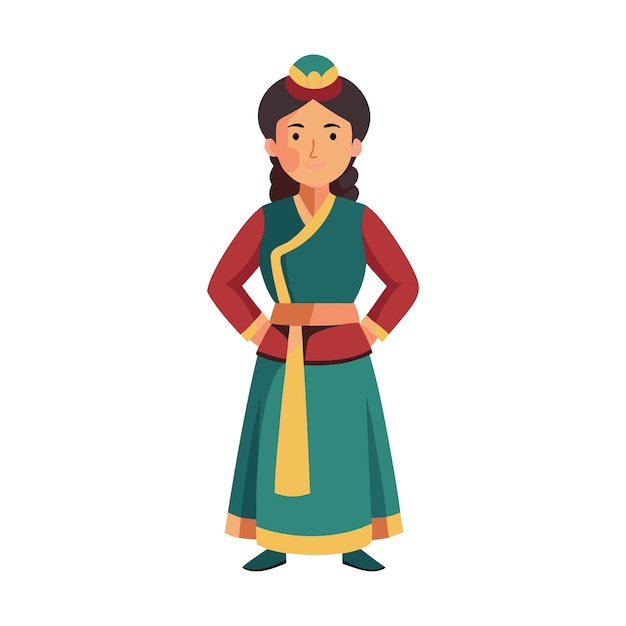 Illustration of Woman in Traditional Dress with Hands on Hips