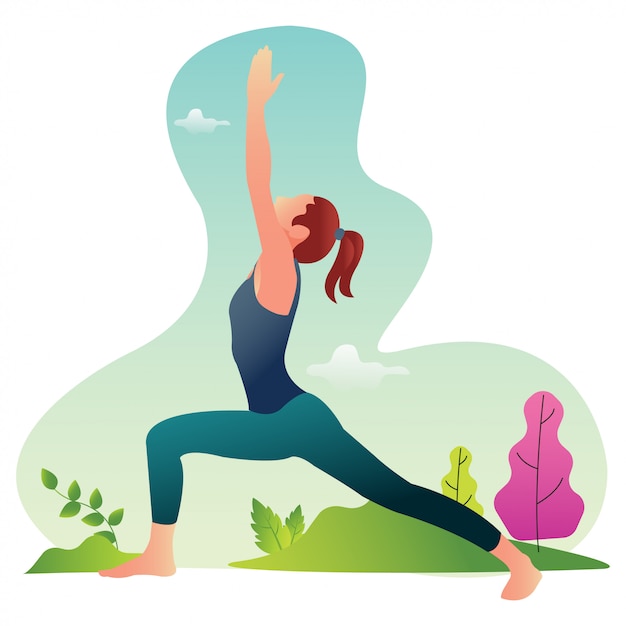 Illustration of a woman who is practicing yoga in the wild.