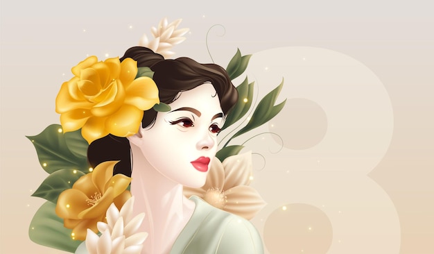 An illustration of a woman with flowers on her head