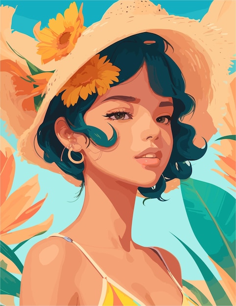 A illustration of woman with landscape inspired by summer vibes