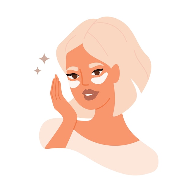 Vector illustration of a woman with patches under her eyes skin care procedure morning routine