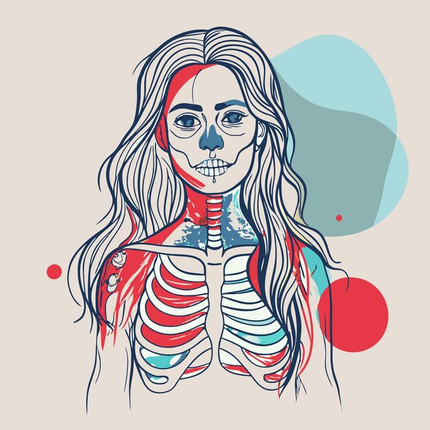 Vector illustration of a woman with a skeletal structure overlay