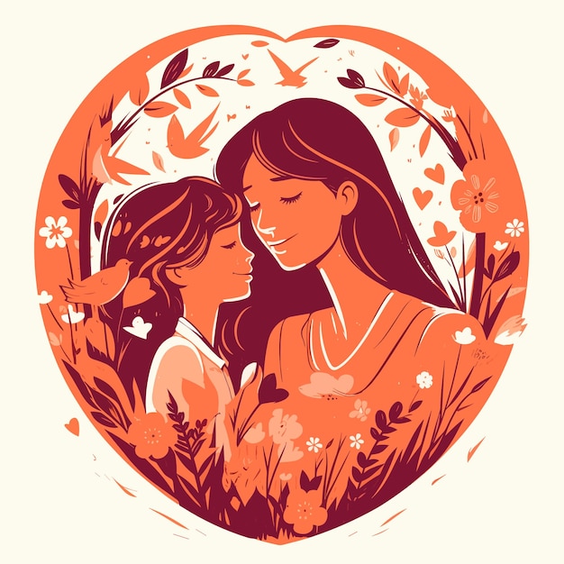 An illustration of a woman and a woman with flowers in their hair.