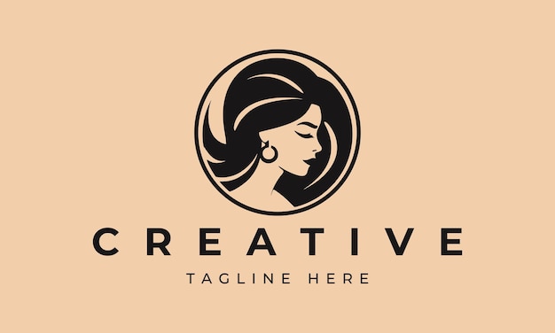 Illustration of women hairstyle icon logo with women face Vector beauty concept