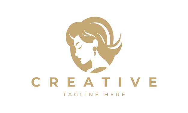 Illustration of women hairstyle icon logo with women face Vector beauty concept