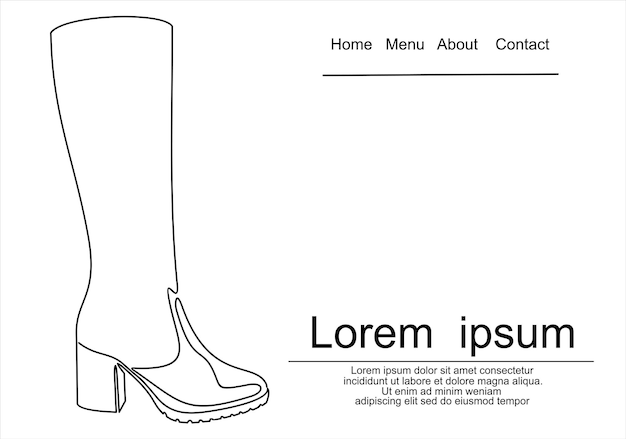 Illustration of women's boots in vector arts-Continuous one line drawing.