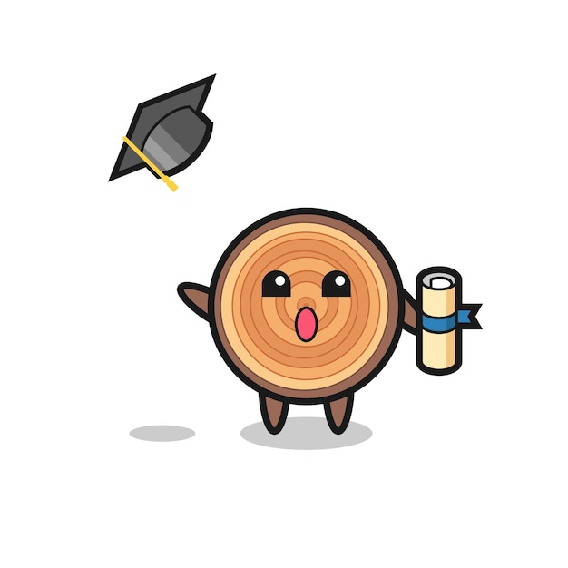 Illustration of wood grain cartoon throwing the hat at graduation