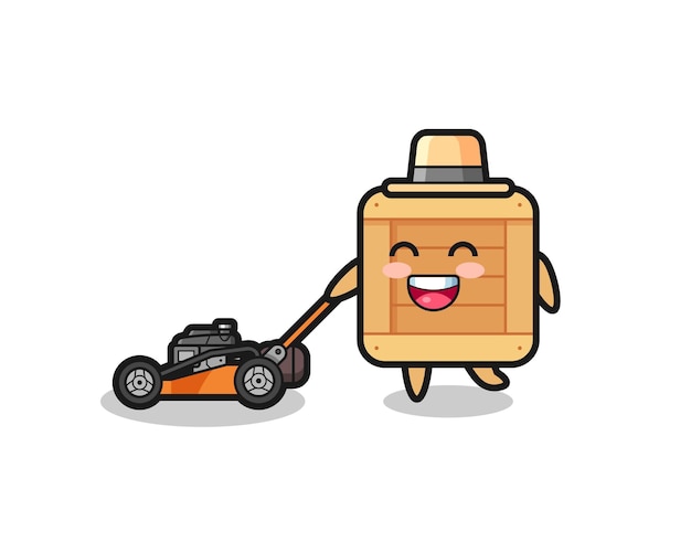 Illustration of the wooden box character using lawn mower