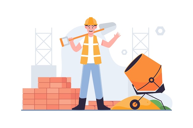 Illustration Worker On Construction Site