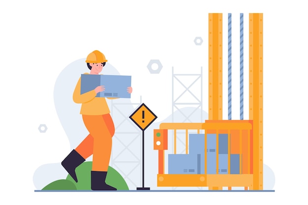 Illustration Worker Lifting Bricks