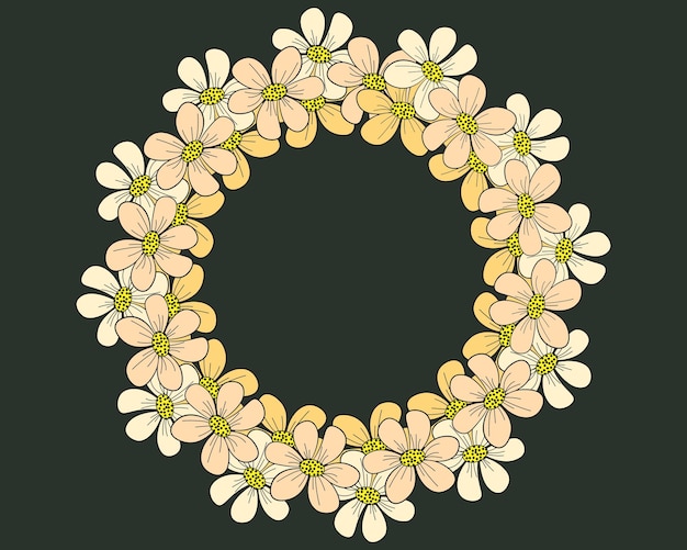 illustration a wreath of delicate floral bouquets on a dark background