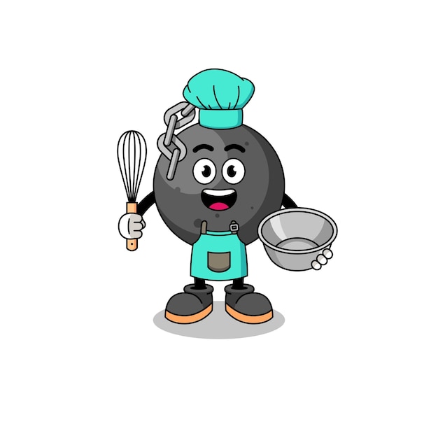 Illustration of wrecking ball as a bakery chef